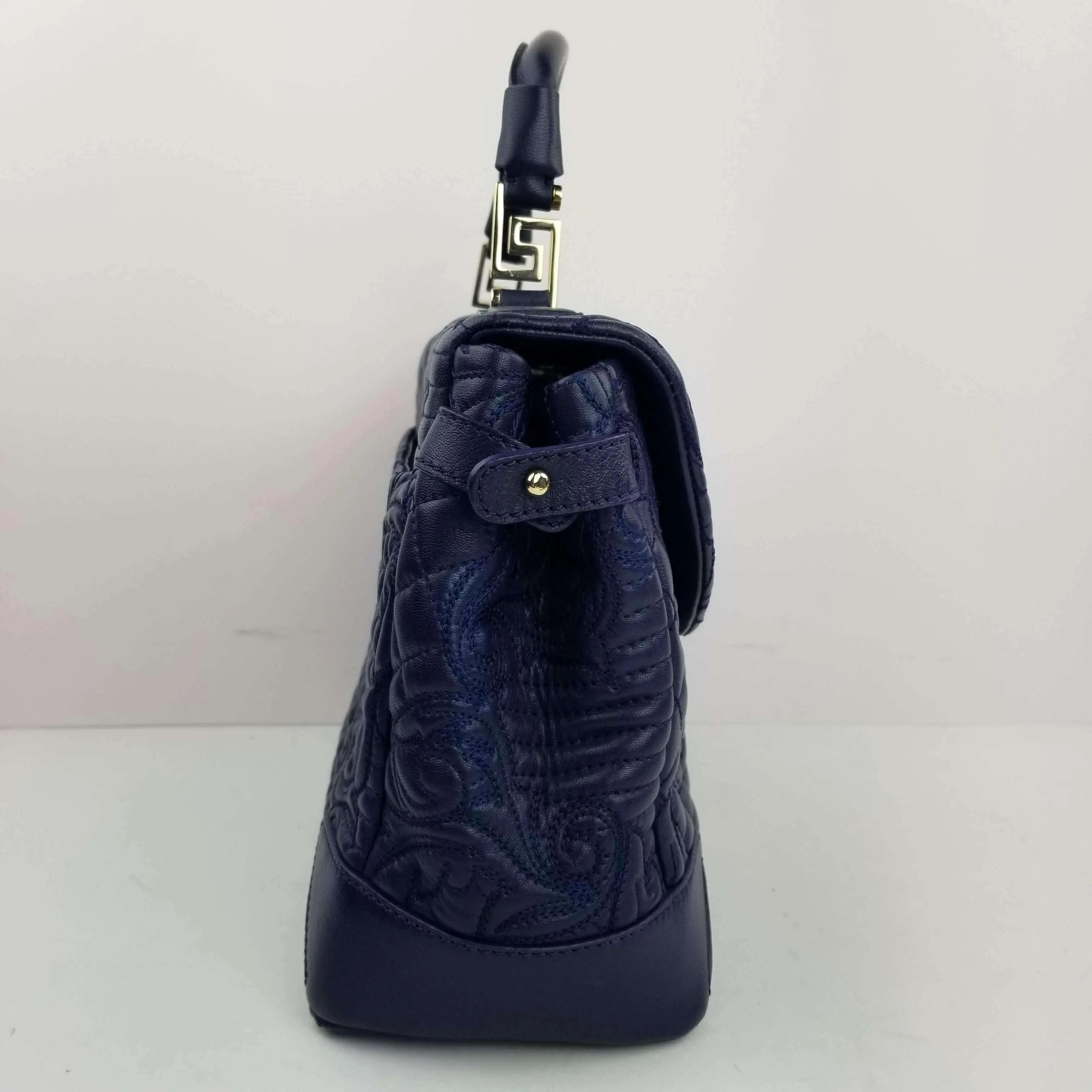 Versace Barocco Embroidered Altea Vanitas Dark Blue Leather Satchel Bag - Image 28