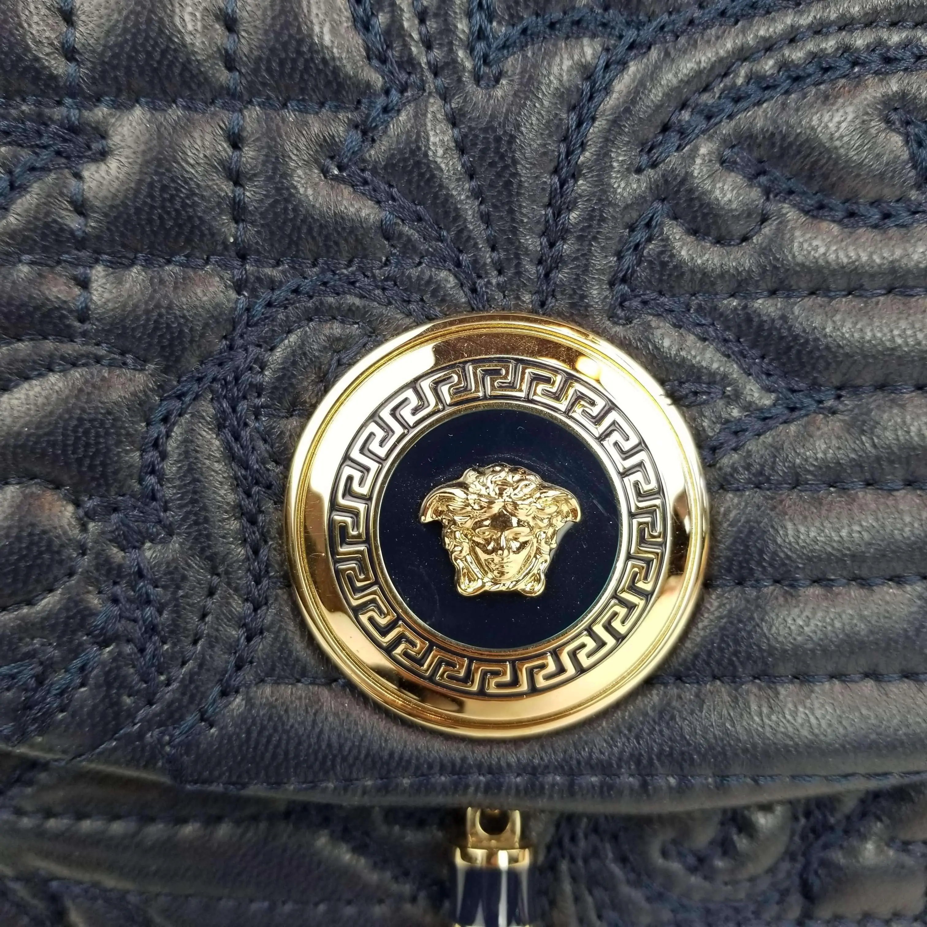 Versace Barocco Embroidered Altea Vanitas Dark Blue Leather Satchel Bag - Image 33