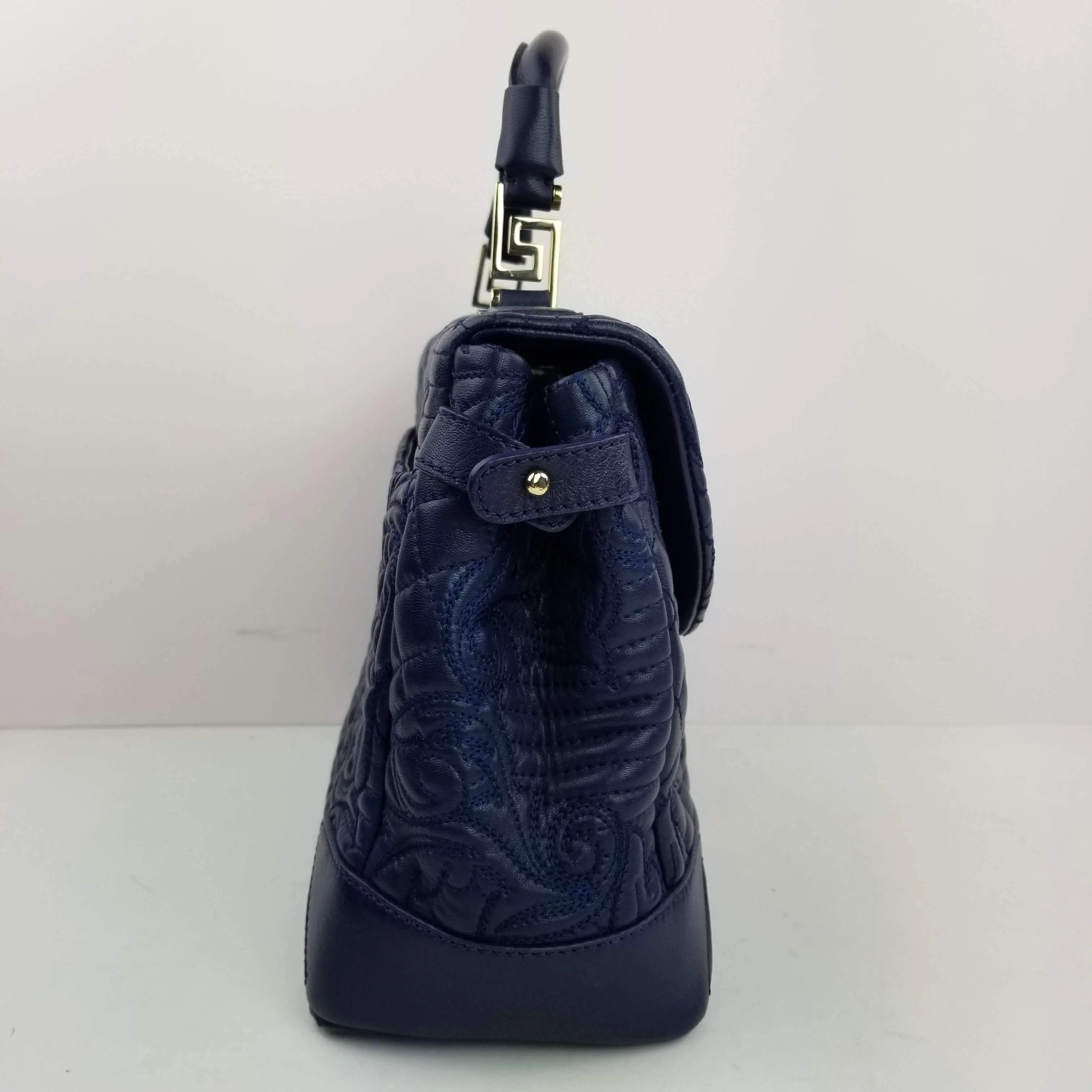 Versace Barocco Embroidered Altea Vanitas Dark Blue Leather Satchel Bag - Image 6