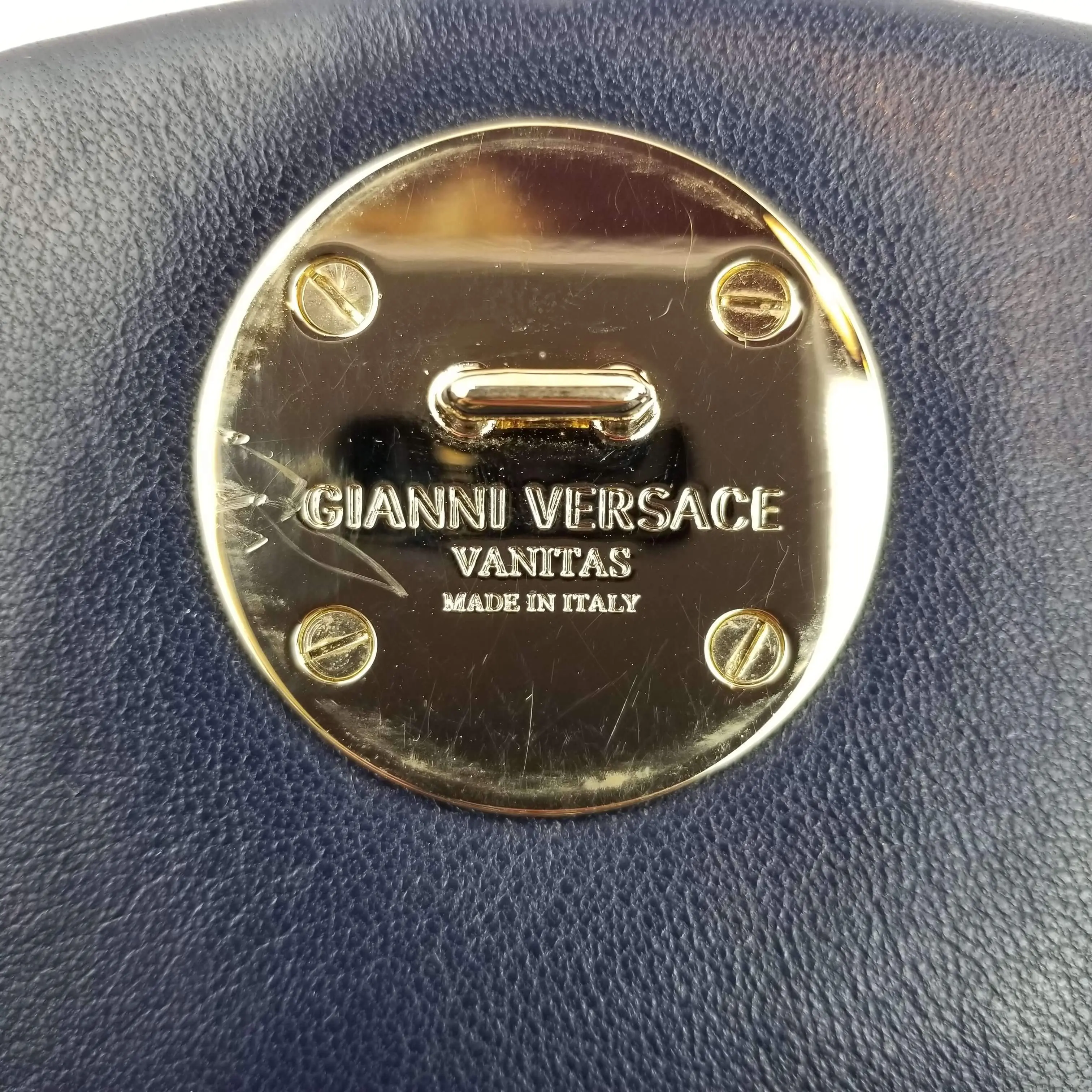 Versace Barocco Embroidered Altea Vanitas Dark Blue Leather Satchel Bag - Image 9