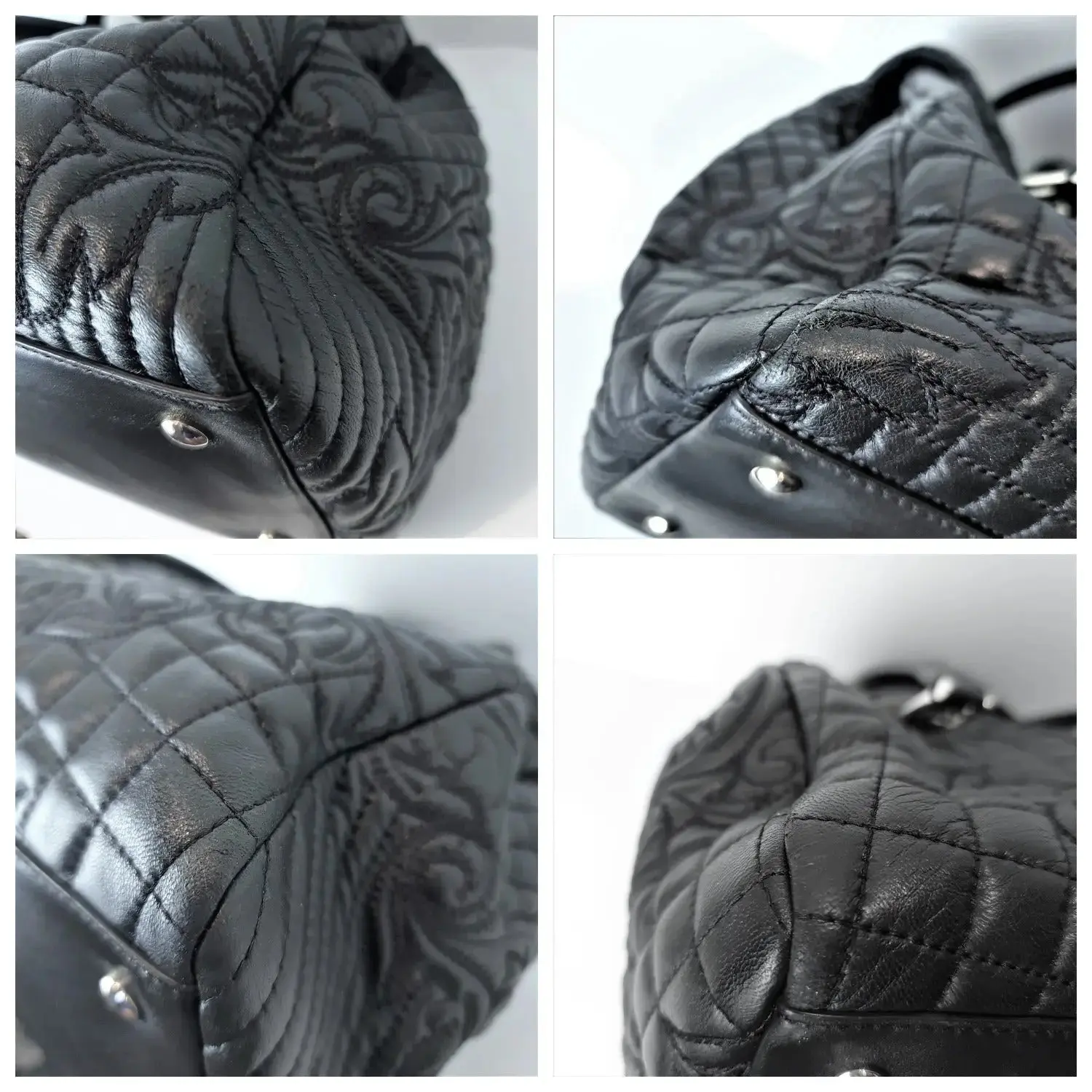 Versace Barocco Embroidered Vanitas Black Leather Double Handle Bag (788) - Image 10