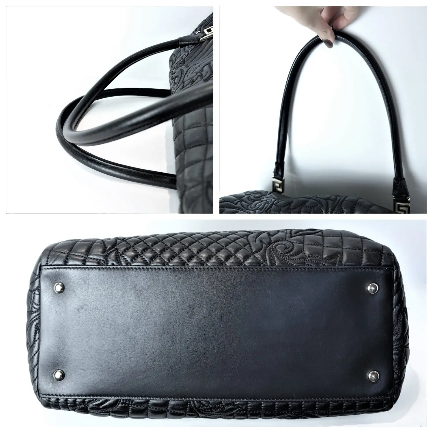 Versace Barocco Embroidered Vanitas Black Leather Double Handle Bag (788) - Image 13