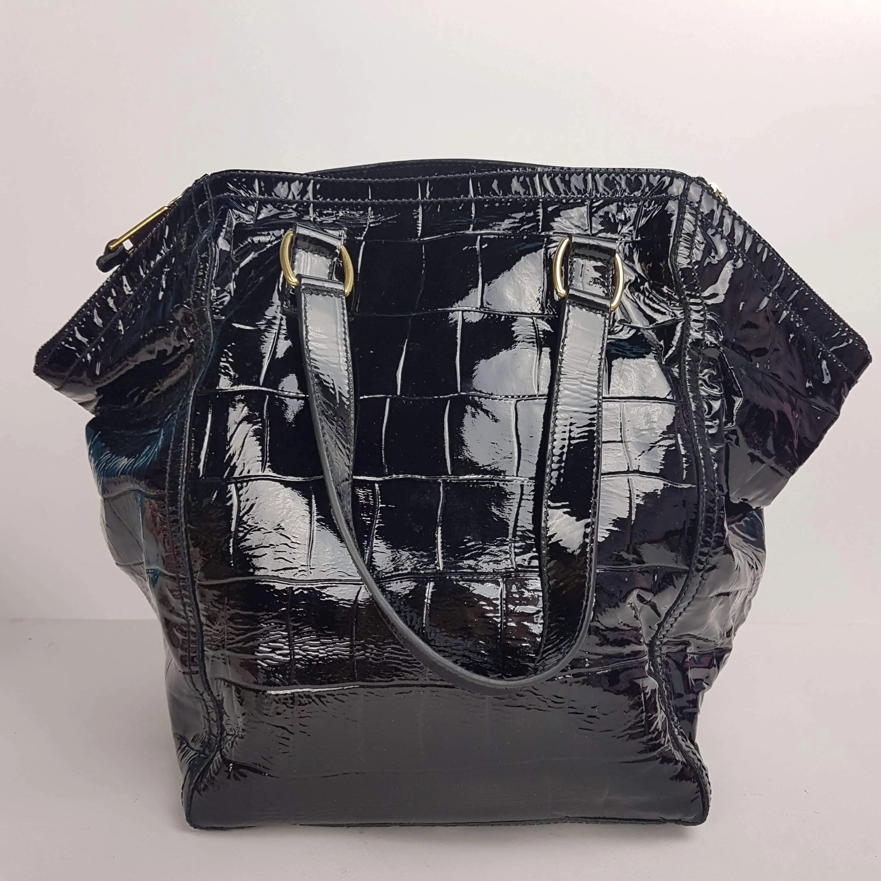 YSL Downtown Croc Embossed Patent Leather Bag - Image 3