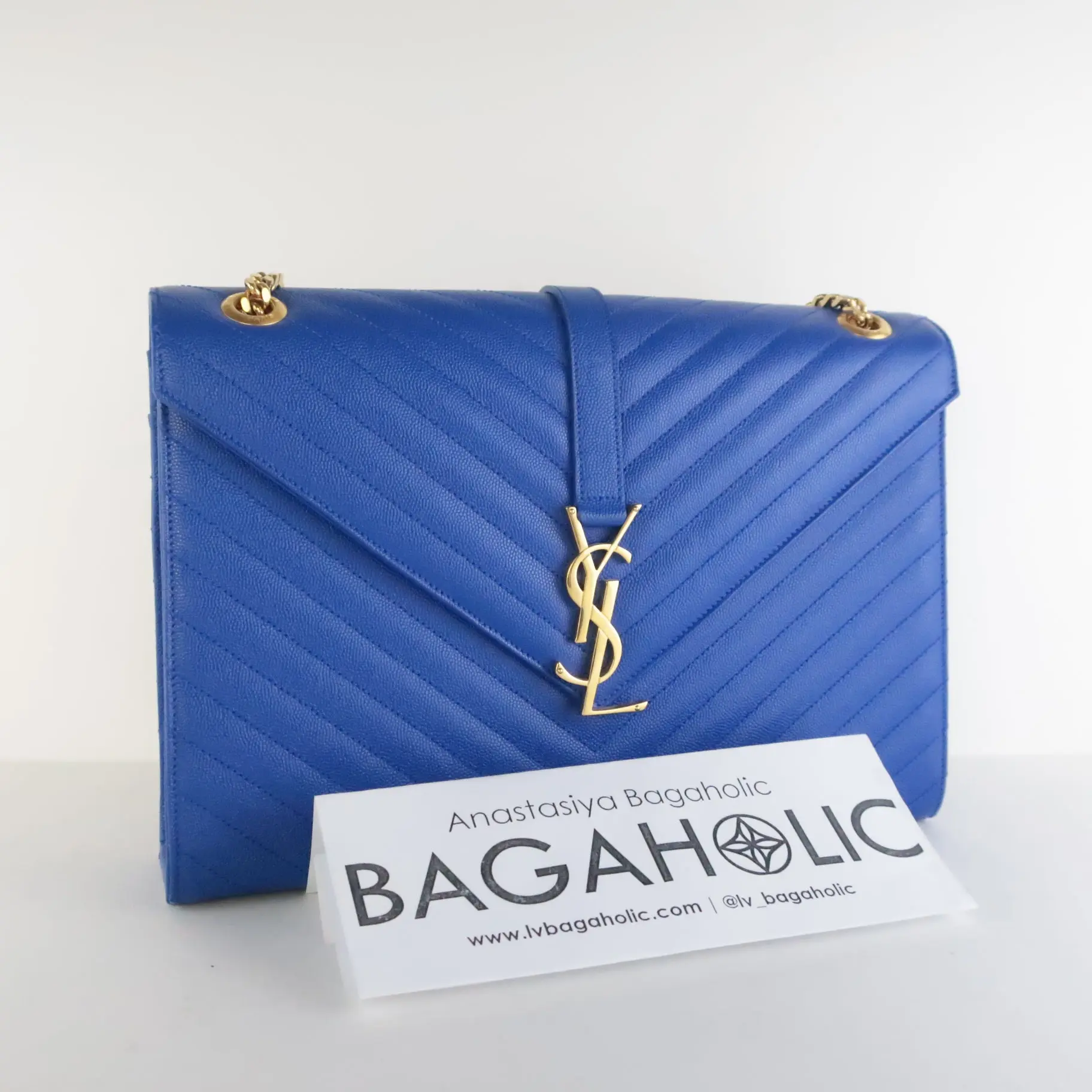 YSL Saint Laurent Blue Caviar Large Envelope Bag - Image 15