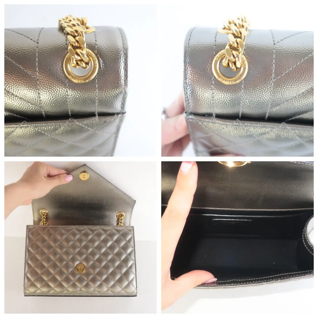 YSL Saint Laurent Silver Caviar Medium Envelope Bag - Image 10